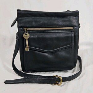 Vintage Fossil 75082 Black Leather Crossbody